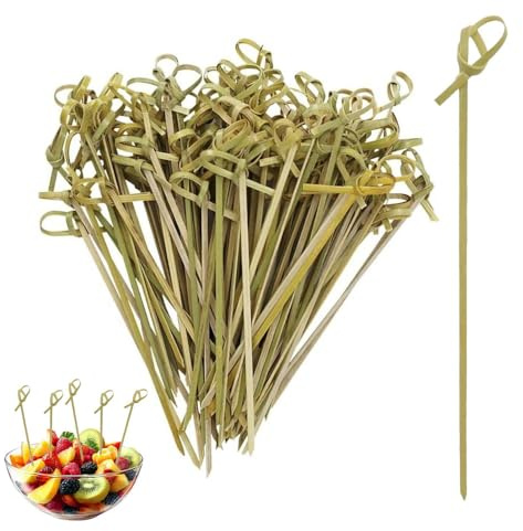 Vmoomax Bambus Holzspieße Knoten, 100 Stück 18 cm Schaschlikspieße Holz mit Originellem Knoten, Zahnstocher Holz Spieße Fingerfood für Cocktails, Kleine Snacks, Antipasti