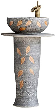 Vessel Pedestal Sink One Piece Handwashing Basin for Bathroom & Balcony Slish Design 55x45x80cm Modern Washbasin (Model F 55x45x80cm)