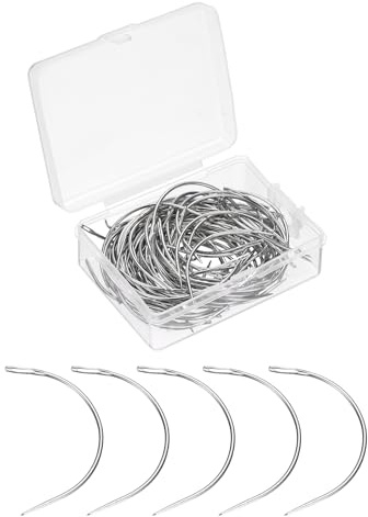 QUARKZMAN 100Pcs Agujas Curvas 2.5 Tipo C Aguja De Coser Manual Plateado | Para Tapizado Curva Lezna Para Reparación De Alfombras Cuero Lona Bloqueo Tejido Artesanías