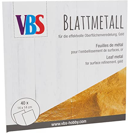 VBS XXL VBS Blattmetall 40 Blatt 14.0x14.0 cm Kupfer Zink Ganzjährig 40 Stk. Blattmetall für kreative Projekte und Dekorationen Goldfarben