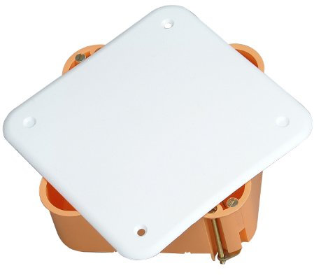 Kopp Hohlwand Abzweigkasten für den Trockenraum, 107 x 107 x 50 mm, Verbindungsdose mit Deckel und Schrauben, IP20, Verbindungskasten aus Isolierstoff, weiß-orange, 349300005