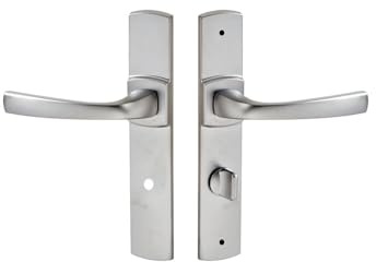Vachette Set de Poignées de Porte sur Grande Plaque MUZE - Version à Condamnation Portes WC/SDB, Entraxe 195mm - Système de Pose Facile - Zamak Résistant - Finition Chrome Velours - Garantie 10 Ans