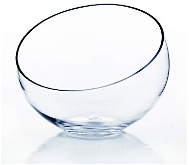 WGV Slant Cut Bowl Glass Vase, Width 9, Height 8.25, Clear Terrarium, Candy Dish, Fruit Jar, Floral Container for Wedding Party Event, Home Office Decor, 1 Piece
