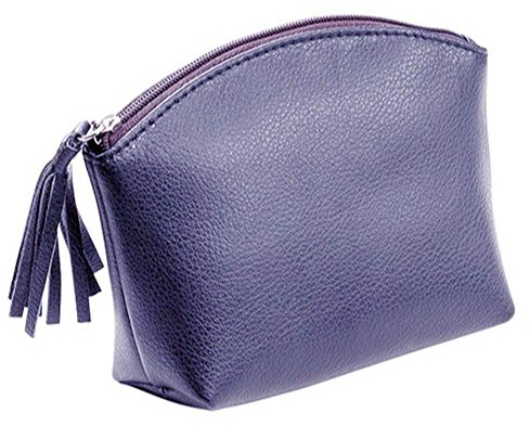 ALASSIO 2702 Leder Kosmetiktasche, Make-up Tasche 15,5 x 11 x 5,5 cm, Blau | Ledertasche mit Reißverschluss & Fransenzipper, Kulturtasche für Kosmetik aus blauem Echt Leder, ideal für Handtasche & Reise