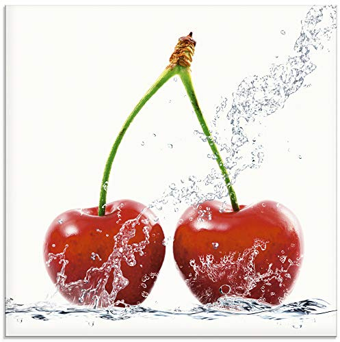 ARTland Wanddeko Glasbilder Wandbild Glas Bild einteilig Quadratisch Früchte im Wasser Obst Kirsche Frucht Cocktails Bar Modern T5SO