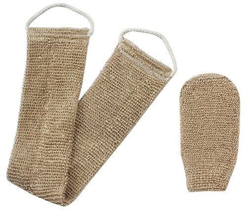 Homgaty Hemp Back Scrubber, 100% Natural Exfoliating Back Strap with Mitt, Exfoliating Loofah Back Scrubber with Handles for Shower Bath Men and Women (Brown)