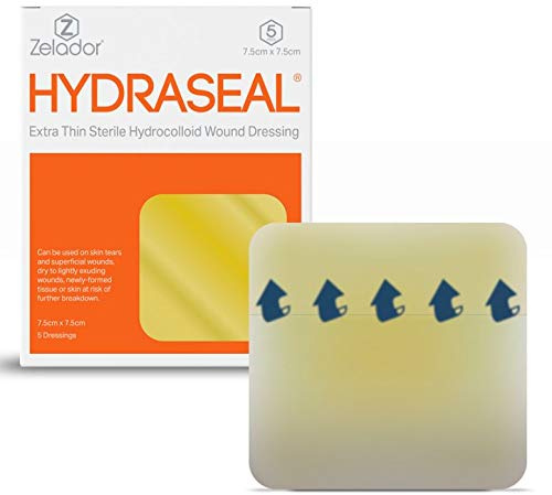 Hydraseal Hydrocolloid Verband extra dünn – Steriler, flexibler Wundverband für Ulzera, Druckgeschwüre, leichte Verbrennungen und empfindliche Haut 7.5 x 7.5 cm