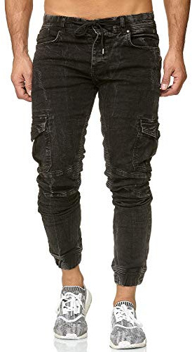 RED BRIDGE Jean pour Hommes Pantalon Denim Style Jogging Slim-Fit Relaxe Mode Jeans Noir W32 L32
