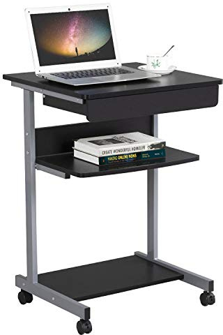 Yaheetech Scrivania per Computer Scrivania ad Angolo Angolare Tavolo da Lavoro Mobile Porta pc da Ufficio con Tastiera Scorrevole Ruote Postazioni da Lavoro 56 x 51 x 79 cm