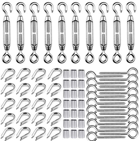 TooTaci Drahtseil 2mm Seilspanner Kit,M5 Seilspanner Edelstahl Set,10 Stück Spannschloss M5,20 Stück ösen Schrauben,40 Stück Crimpschlaufe,Kauschen,für 2mm Zaunspanner/Drahtspanner,Wäscheleine