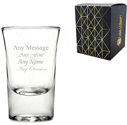 Personalised Engraved 35ml Hot Shot Slammer Shot Glass, Personalise with Any Message for Any Occasion, Stylize with a Variety of Fonts, Laser Engraved, Gift Box Included