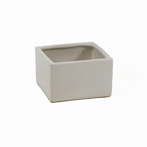 WGV Block Ceramic Vase, Width 6, Height 4, Elegant Morden Short Square Floral Planter Terrarium Container Table Dresser for Event Accent Home Office Decor White 1 Piece