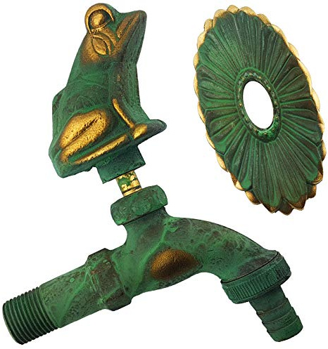 MegaHaustechnik Auslaufhahn Nostalgie, aus Messing, Tiermotiv Frosch Drehgriff, Wandanschluß mit Rosette: AG 1/2 Zoll Außengewinde, Auslauf: Schlauchtülle AußenØ 13mm für 1/2“ Schlauch, Kugelhahn