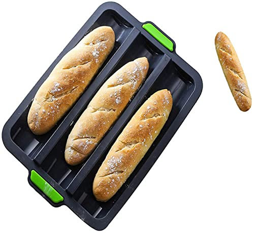 LEAMALLS Brotbackform Silikon Backblech Antihaftbeschichtung für Muffinbackformen Kuchen Brote Backformen Breadstick French Bread (Grau)