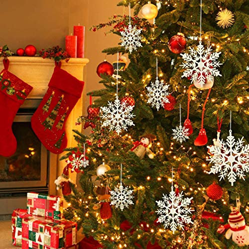 Naler Set di Fiocchi di Neve Decorazioni di Albero di Natale (Bianco di 6 Dimensioni) Plastica