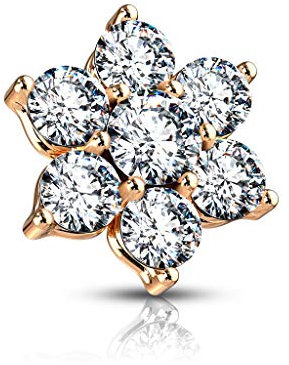 Paula & Fritz® Aufsatz-Dermal Anchor Blume Zirkonia Rose-klar 316L Chirurgenstahl 1,6-mm Gewinde Haut-Anker Skin Diver Implantat