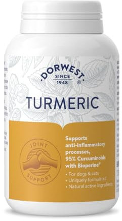 DORWEST Turmeric Tablets for Dogs and Cats, 500 Tablets, Easy-to-Absorb Turmeric Supplement, 95% Curcuminoids, Joint and Anti-Inflammatory Support, TM500