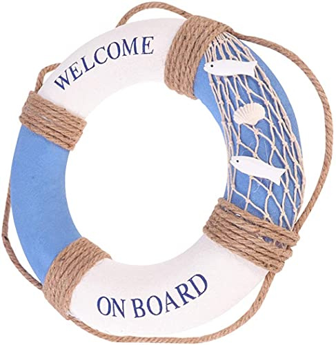 Shiwaki Nautischer Dekorativ Rettungsring 30cm Blau Wandtürbehang Dekor (Fisch)