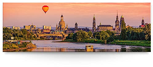 BilderKing Modernes Leinwandbild Skyline Dresden & Fluss Elbe 150x50cm groß | Kunstdruck auf Leinwand auf 2cm Keilrahmen - Ein wunderschönes Wandbild für Gästezimmer | Lounge | Schlafzimmer | Wohnzimmer