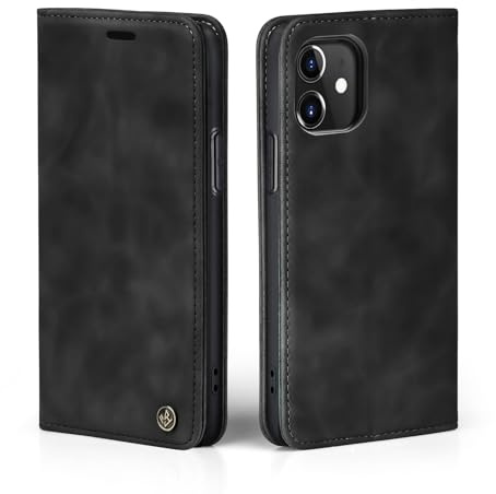 LBH Handyhülle für Apple iPhone 11 in Schwarz mit Karten- und Geldfach Smartphone Hülle mit Standfunktion Flip Case Schutzhülle Magnetverschluss Vintage
