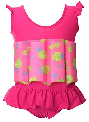 Toddler Kids Baby Boys Girls Float Suit Strawberry Floatation Swimsuit with Adjustable Buoyancy Floating Swimwear Bathing Suit Swim Vest with 8 Removable Buoyancy Sticks Pink Strawberry 18-24 Months