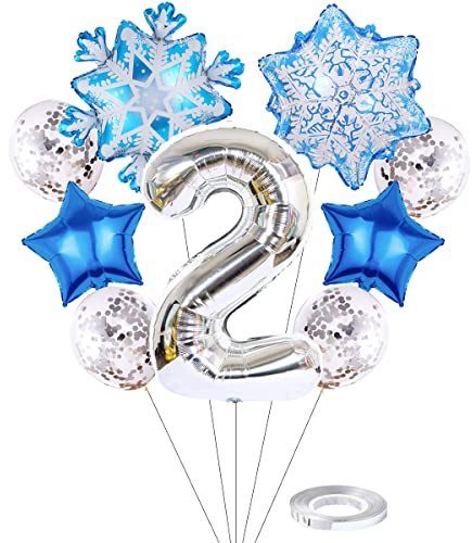 Liitata 2. Frozen Geburtstagsdeko Mädchen Frozen Luftballon Set Zahl 2 Folienballon Silber Große Schneeflocken Luftballon Mylar Ballon Konfetti Latexballon für Kinder Mädchen Geburtstag Party Deko