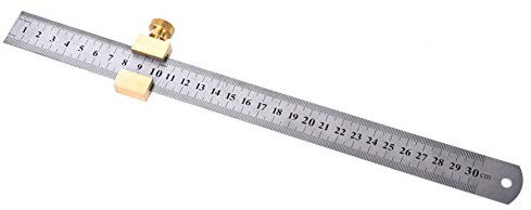 Localizzatore di marcatura righello in acciaio da 30 cm 11,8 pollici Strumento calibro dritto di misurazione con blocco scorrevole in ottone per la marcatura della lavorazione del legno