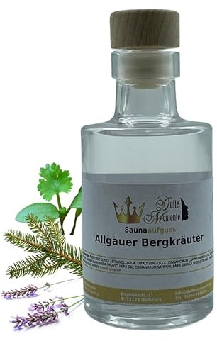 Dufte Momente | Sauna Aufguss Konzentrat Allgäuer Bergkräuter 100ml in Glasflasche | naturreine und natürliche ätherische Öle | für Finnische Sauna, Banja, ... geeignet | vegan und ohne Tierversuche
