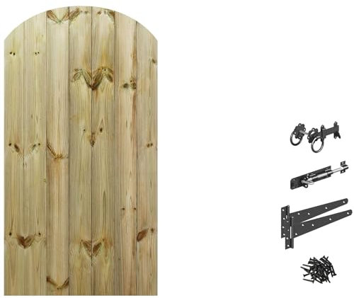 Made to Measure 5ft Wooden Garden Gate, Ring Latch Fixing Kit, Custom T&G Semi-Braced Arch Top Treated Timber Door for Outdoor Pathway Home Access, MAX 150cm High x MAX 75cm Wide