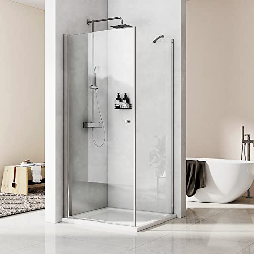 Heilmetz Duschkabine 90x90 Eckeinstieg Dusche Pendeltür Komplett Duschkabine mit Seitenwand, Duschabtrennung Schwingtür mit Nano 6mm ESG Sicherheitsglas Doppel Duschtür Höhe 185 cm