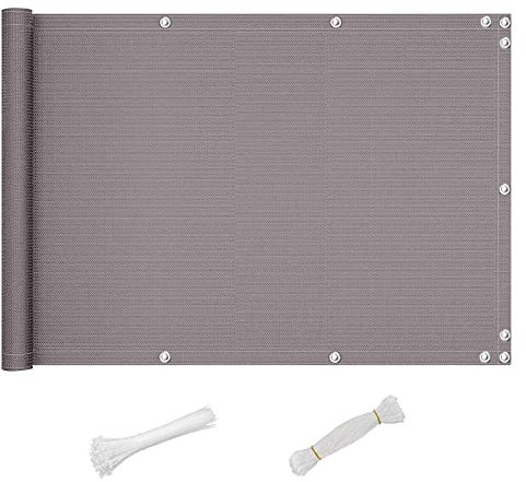 QINGLV Balkon Sichtschutz 100x200cm Balkonverkleidung UV-Schutz Mit Kabelbinder Und Kordel Balkonumrandung Sichtschutz Garten FüR BalkongeläNder Terrasse Garten -Grau