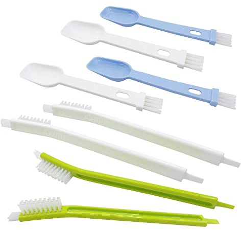WYAN Small Cleaning Brushes Set-4Pcs Kitchen Cleaning Brush+4Pcs 2 in 1 Coffee Measuring Spoon Brushes,Bottle Brush,Home Office Cleaning Tool, 2 White 2 Green + 2 White 2 Blue (BS)