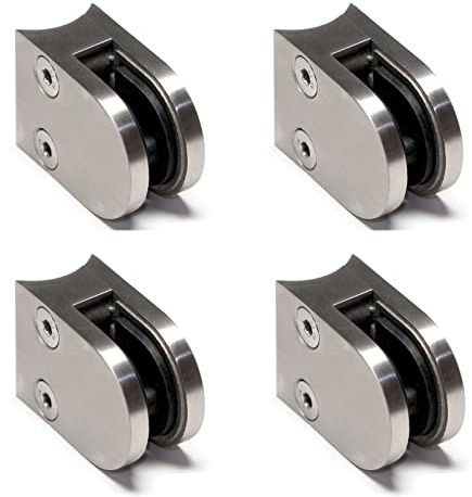PRIOstahl Glashalter 4 Stück Glasklemmen Klemmhalter Glasplattenhalter 50 x 40 x 26 mm mit Sicherungsstift Anschluss: 33,7 mm für Glas 10 mm Geländer Treppengeländer Balkon aus Edelstahl V2A