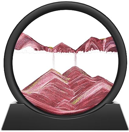 Wai Danie Décoration artistique 3D en forme de sable en mouvement liquide, cadre en verre rond, cadeau relaxant pour enfants et adultes, décoration de bureau (couleur caramel, 17,8 cm)