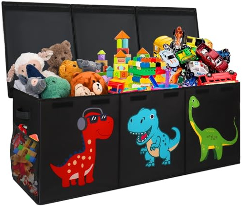 Mabahoo Extra Large Toy Box, Collapsible Toy Storage Organizer with Lids, Cute Toy Storage Chest for Kids Boys Girls, 40 x 16 x 16 Bin Box for Living Room, Playroom, Bedroom, Nursery