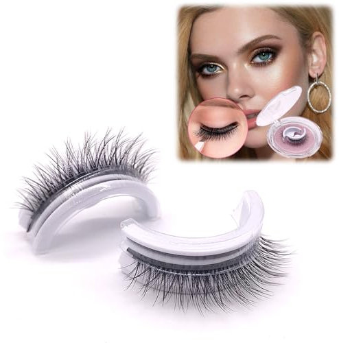 Vordpe 1 Paar Wiederverwendbar Selbstklebende Wimpern, Künstliche Wimpern Kein Kleber Nötig-Natürlich, Curling 3D-Wimpern, Einfach Zu Tragen Wasserdicht Falsche Wimpern(Natur)