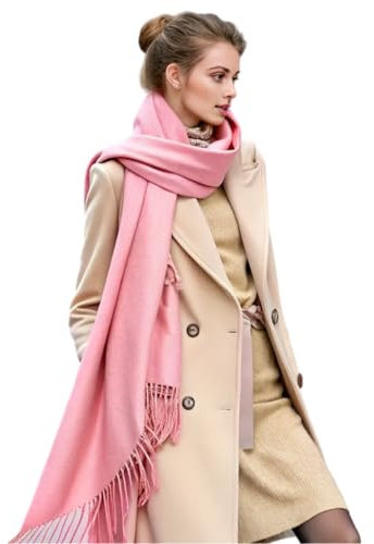 LA Ferani Écharpe Femme Cachemire Écharpe Col Automne Hiver Fine 185x65 Écharpe en Cachemire Élégante et Stylée Écharpe en Laine Unie Couleur Écharpe Femme, Rose, 185x65