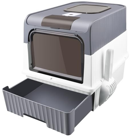 Bac à litière pour Grands Chats, Filtre et Pelle à litière, fermé et Facile à Nettoyer,Maison de Toilette pour Chat Meuble litière Chat bac à litière 2 Portes avec Pelle et bac Amovible