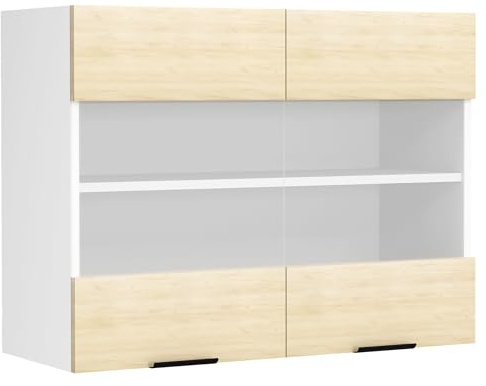 VCM Küchenmöbel Hängeschrank 80x31x60 cm 2 Türen 2 Fächer Glas Kompakt | Stauraum für Geschirr, Gewürze und Vorräte - Küche und Wohnbereich - für Mieter - Holzwerkstoff, pflegeleichte Oberfläche