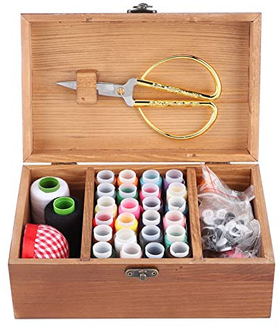 Keebgyy Nähkorb, Holzständer, Holz-Nähset-Box, Haushalts-Vintage-Holz-Nähkasten, Haushalts-Vintage-Holz-Nähkasten, Nadelfaden-Aufbewahrungskoffer, Organizer, DIY-Nähwerkzeuge(Löwenzahn-Set-Box)