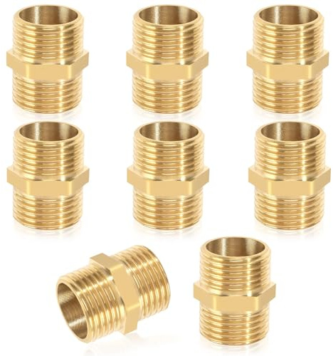 Doppelnippel 1/2 Zoll (Ø 20mm), 8 Stück Messing Außengewinde Doppelnippel Sechskant 1/2,Messing Gewindefitting Fittings für Heizung Trinkwasseranlage geeignet Sanitär Heimwerkerprojekte