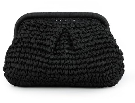 Emprier Straw Clutch Purse for Women Cloud Dumpling Pouch Straw Crossbody Shoulder Handbag Summer Beach Woven Bag