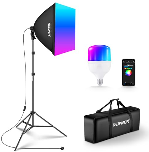 NEEWER RGB Softbox Lighting Kit with App Control & 9 Effect Modes, 26W LED Bulb CRI93+ TLCI98+, E27 Porcelain Socket, 24 Softbox, for Studio Photography Lighting, NK800