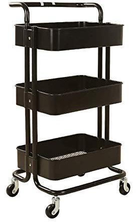 Beweglicher Handwagen-Aufbewahrungswagen, Küchen-Kosmetikwagen mit Griff, Mobiler Rollwagen für Salons, Aufbewahrungswagen für Badezimmer/Weiß/45 x 35 x 87 cm