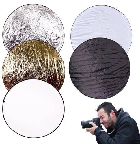 Pzuryhg Réflecteur de Photographie 5 en 1, réflecteur Photo Pliable, diffuseur d'éclairage pour la Photographie, Panneau diffuseur de lumière Rond, réflecteur d'éclairage de Studio de Photographie