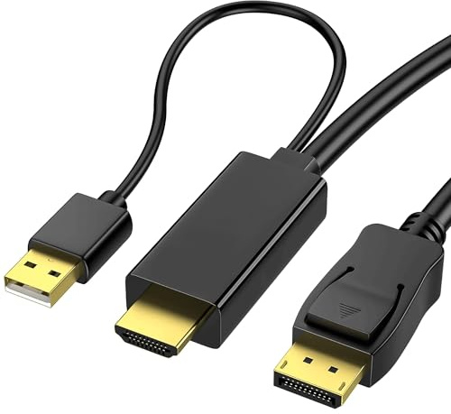 Reagle Cable HDMI a DisplayPort 4K 60Hz – Transmisión desechable, Plug & Play, fuente de alimentación USB-A, resolución ultra alta para juegos, oficina en casa y multimedia – 1,8 m