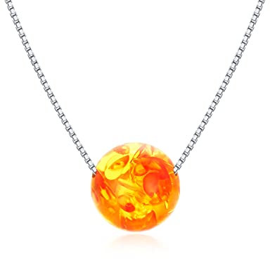 CRWENG Bernstein Kette für Frauen 925 Sterling Silber 8mm Bernstein Perlen Chocker Halskette Honig Bernsteinschmuck Geschenk für Liebhaber