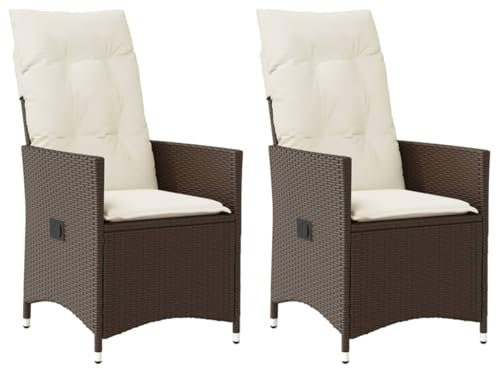 ZEYUAN Gartensessel mit Kissen 2 STK. Verstellbar Braun Poly Rattan, Gartenstühle, Gartenmöbel, Balkonstuhl, Garten Stühle, Terrassenstühle, Balkonmöbel - 365646