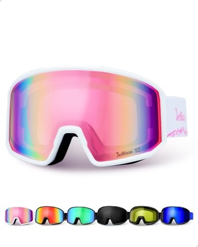 JetBlaze Occhiali Sci Uomo Donna Occhiali da Sci per Portatori Occhiali Snowboard Adulti Ski Goggles con Protezione OTG UV400 Compatibile con Casco,Specchio con Lente Cilindrica Antiappannamento