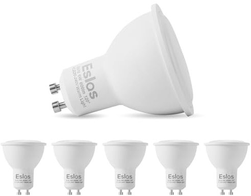 Eslas GU10 LED Warmweiss 3000K, 6W 600Lm Gu10 LED Warmweiß, 120° Abstrahlwinkel, Ersatz für 60W-Glühlampen, Nicht-dimmbar, 6 Pack